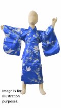 Girls' 30inch / Japanese Kimono Robe -umetsuru- blue, Polyester - SPECIAL DISCOUNT