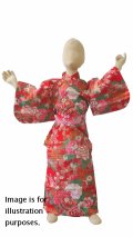 Girls' 30inch / Japanese Yukata -botan temari- Red, Cotton - SPECIAL DISCOUNT