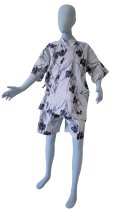 Ladies' Japanese Jinbei -shima ayame- White, Cotton, Small / Iris & stripe