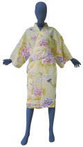 One size fits all / Ladies' Japanese Robe -botan tsuru- Yellow, Cotton, 42in - SPECIAL DISCOUNT