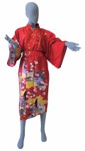 One size fits all / Ladies' Japanese Robe -yuzen- Red, Cotton, 45in - SPECIAL DISCOUNT