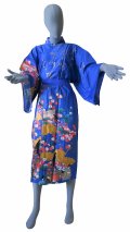 One size fits all / Ladies' Japanese Robe -yuzen- Blue, Cotton, 45in - SPECIAL DISCOUNT