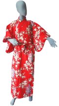 Small / Ladies' Japanese Kimono Robe -sakura maiko- Red, Cotton - SPECIAL DISCOUNT
