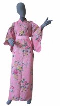 Medium / Ladies' Japanese Kimono Robe -botanran- Pink, Cotton - SPECIAL DISCOUNT