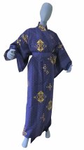 Large / Men's Japanese Yukata -hishigata- Navy, Cotton - SPECIAL DISCOUNT