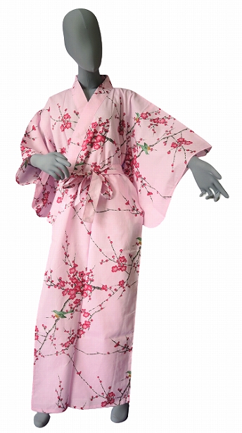 Japan Kimono Long Pink Flower Japanese Kimono Roomwear Robe Cotton 