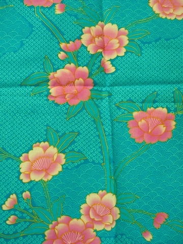 Ladies' Japanese Yukata -sakura komon- Tq blue, Cotton, Small / -sakura- on  Cloud pattern